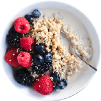 Justin's recipe Vanilla Sweet Cream Berry Oatmeal bowl in a transparent background