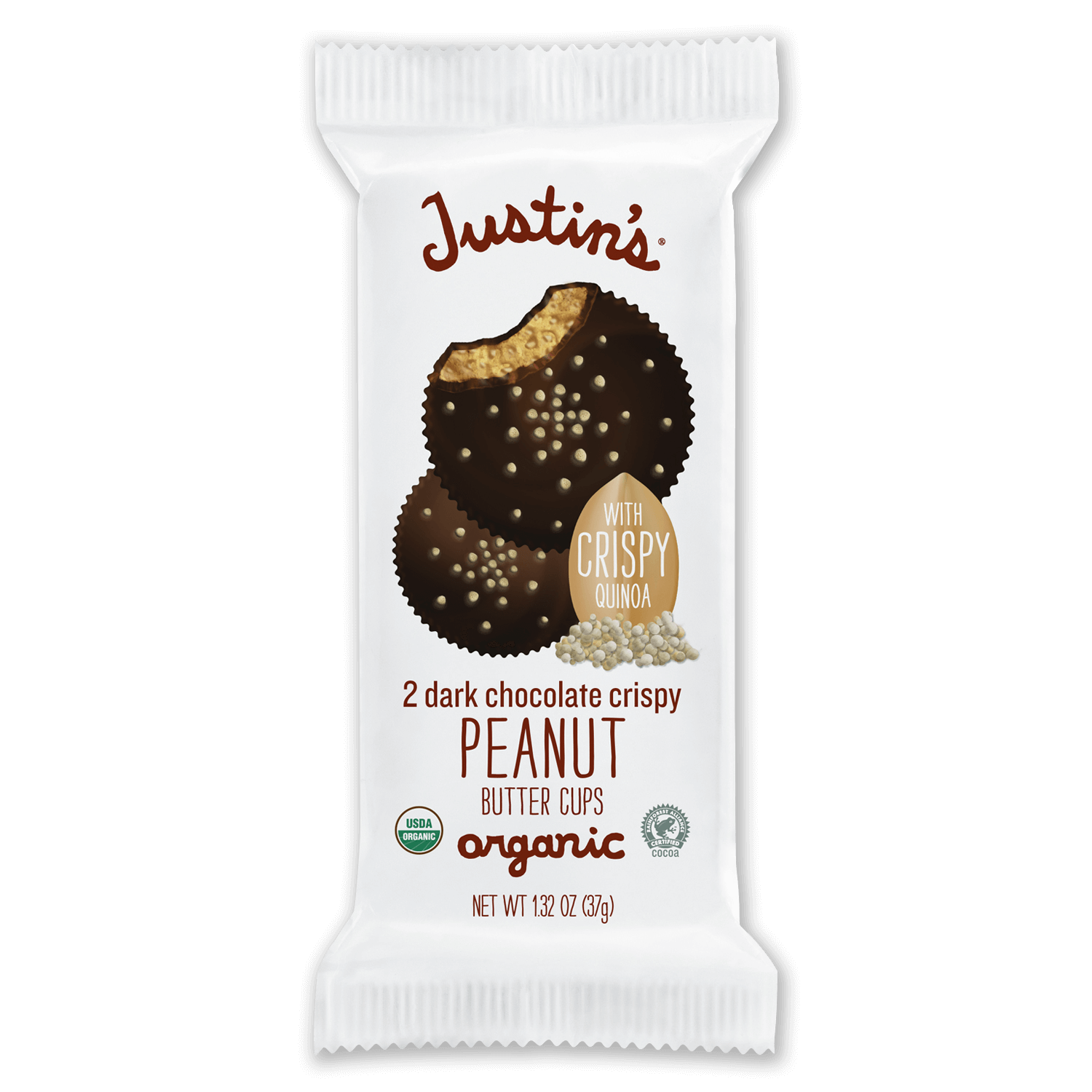 Justin's Dark Chocolate Crispy Peanut Butter Cups 2-piece packages 1.32 oz.