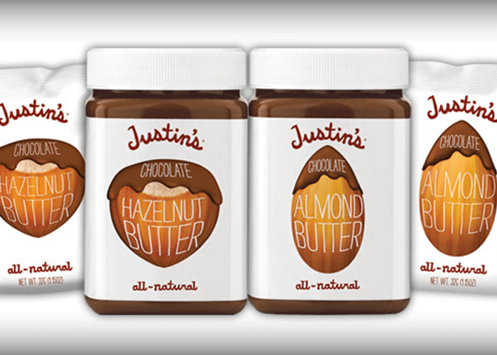 Justin's Chocolate Hazelnut Butter and Chocolate Almond Butter in jar and spread squeeze pack 1.15 oz