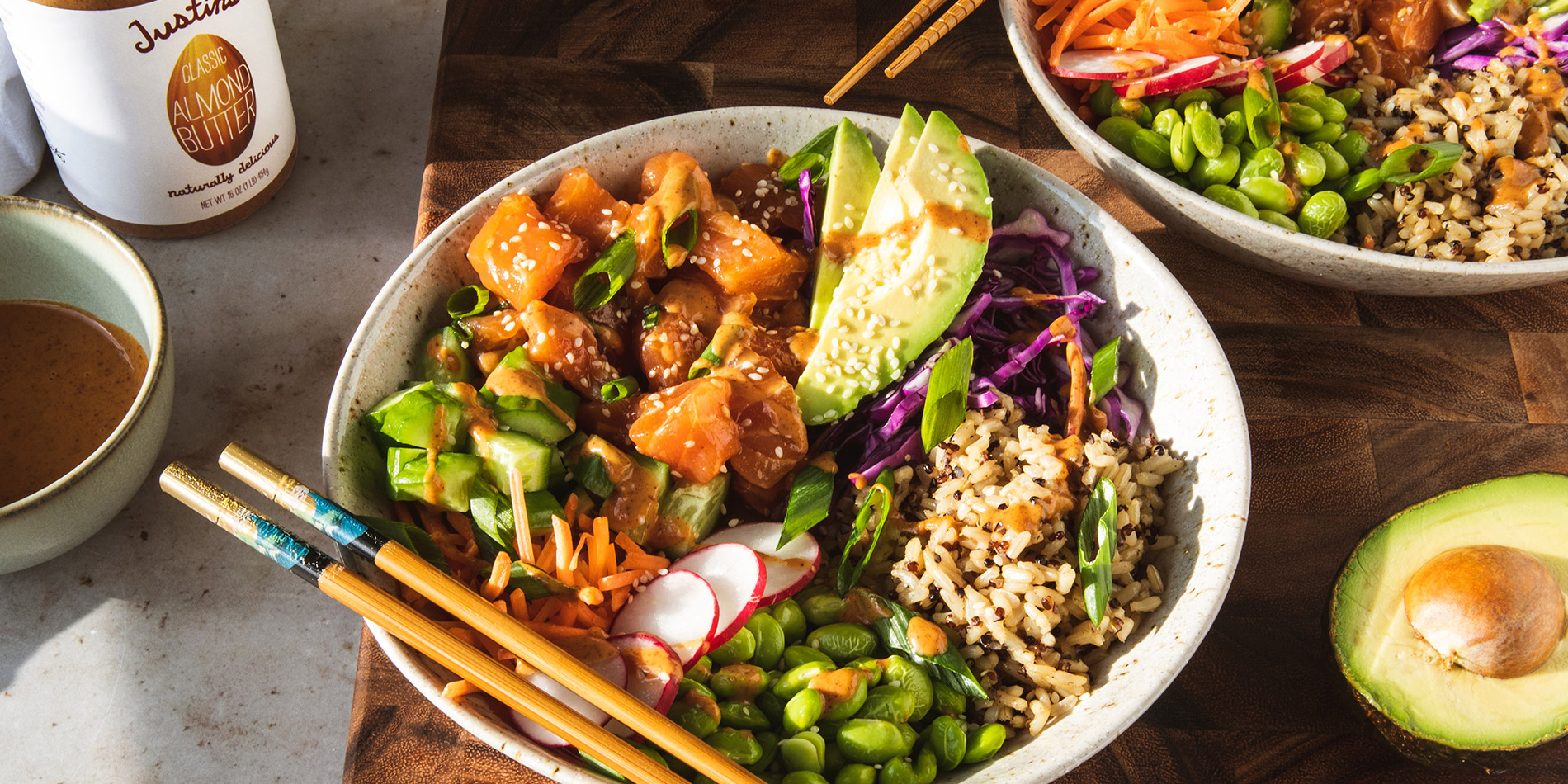 Salmon Poke Bowl with Zesty Almond Butter Sauce