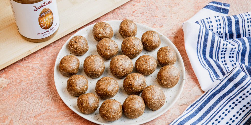cinnamon bun energy balls with cinnamon almond butter