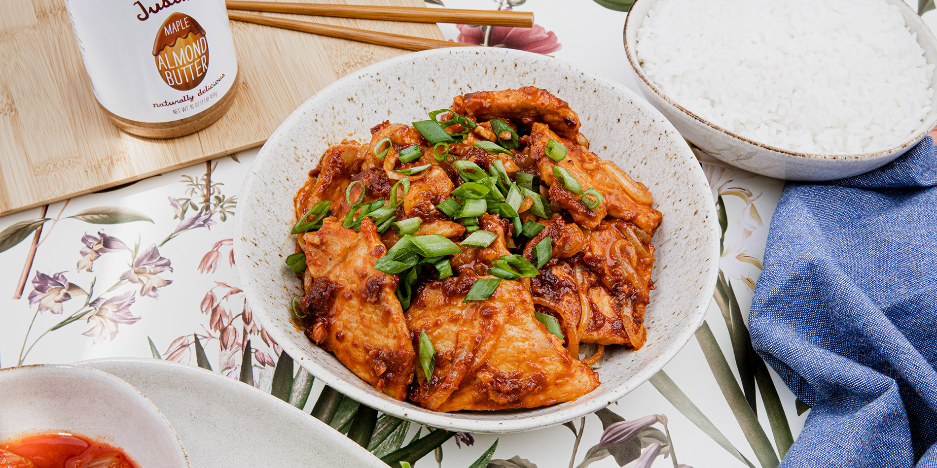 spicy korean inspired pork with maple almond butter