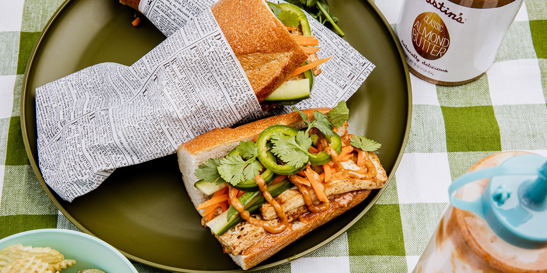 tofu bahn mi with almond sriracha aioli