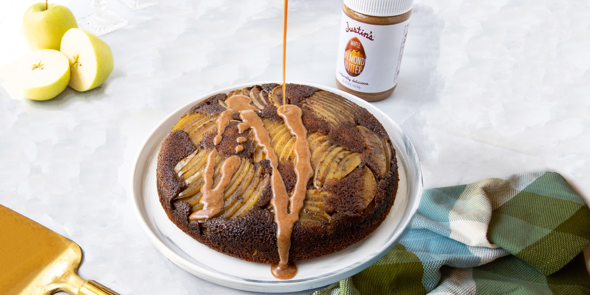 Apple-Pumpkin Upside Down Cake With Almond Butter Glaze