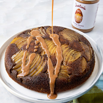 Apple-Pumpkin Upside Down Cake With Almond Butter Glaze