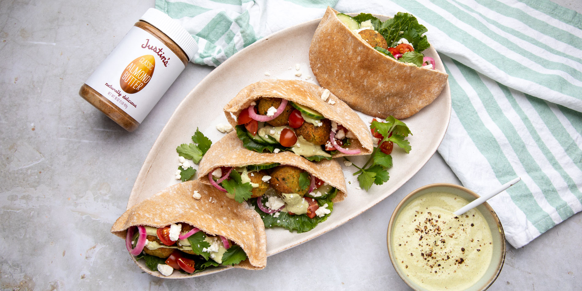 Falafel Pitas With Magic Almond-Tahini Sauce