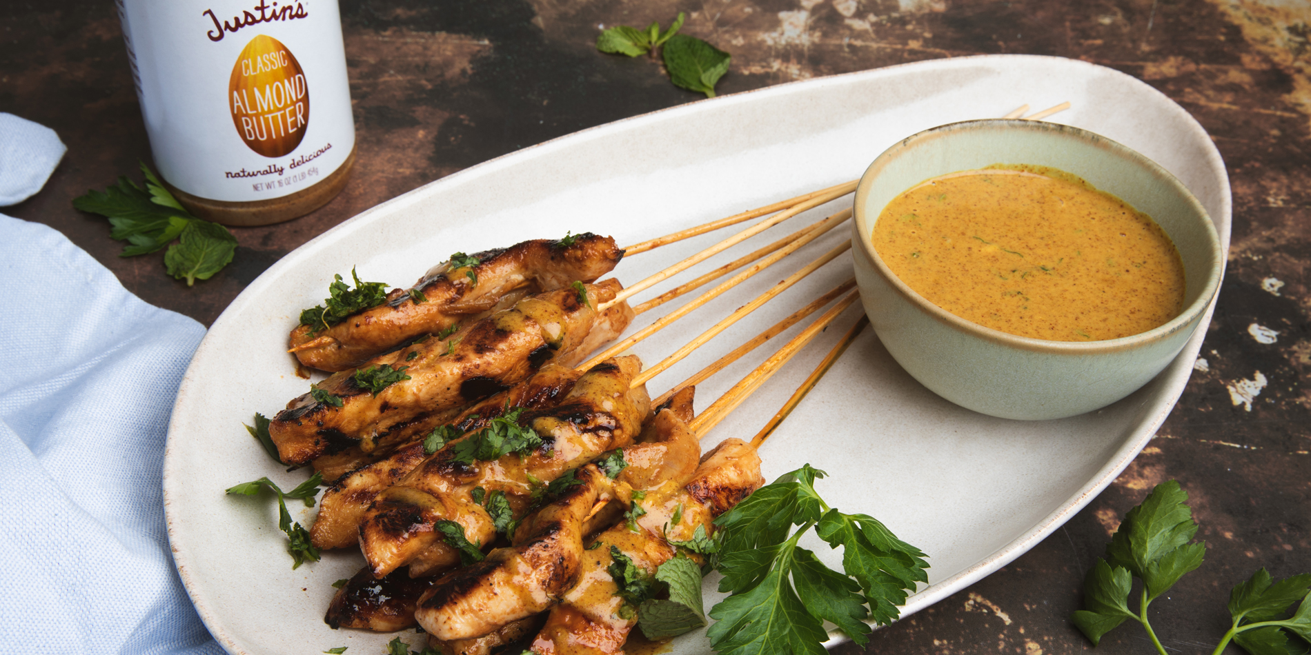 Justins chicken satay with curries almond butter sauce
