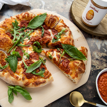 Justins almond butter romesco pizza