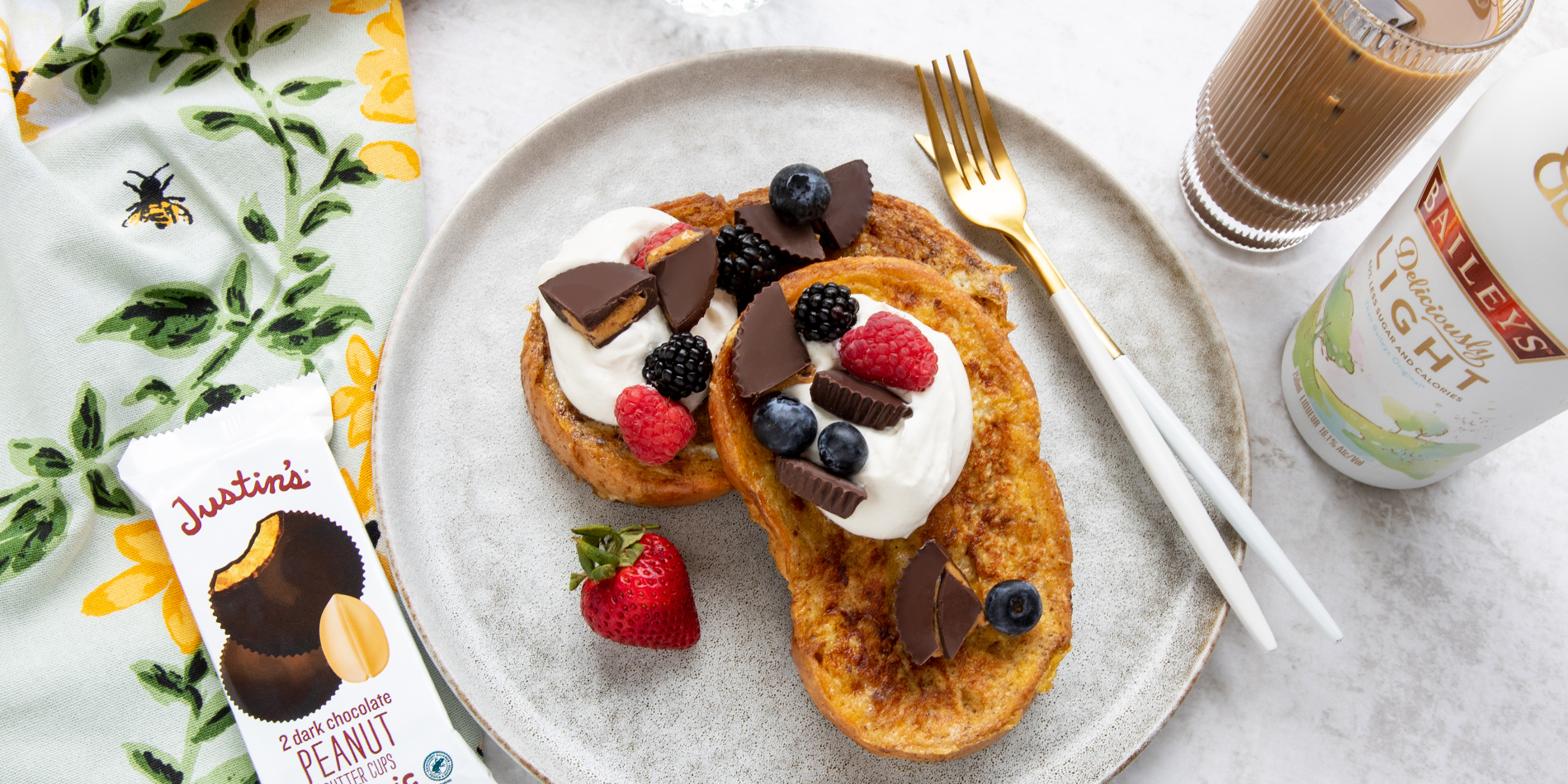 Justins baileys french toast with peanut butter cups